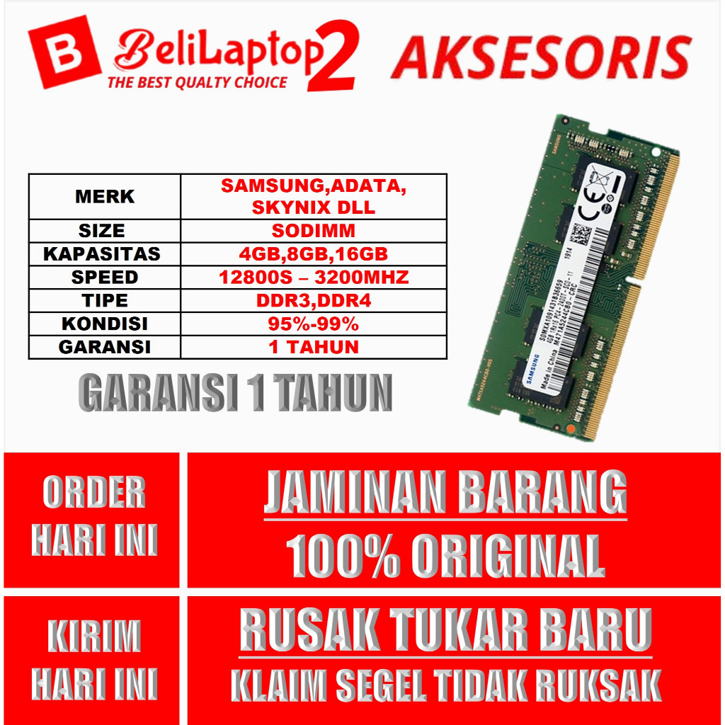 RAM / MEMORY NOTEBOOK / LAPTOP DDR4 4GB - 8GB - 16GB - 32GB SODIM TERLARIS