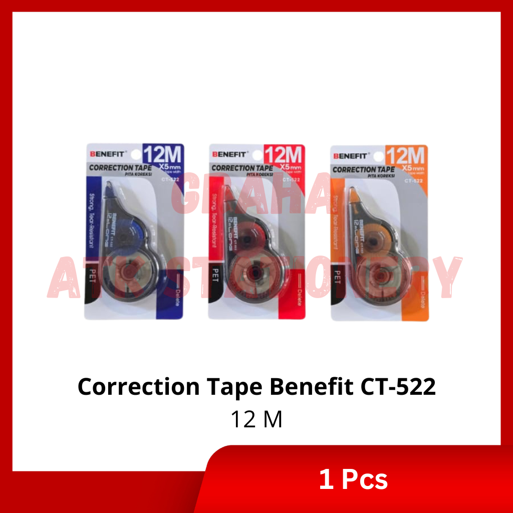 

[1 Pcs] Correction Tape Benefit CT-522 12M Panjang / Penghapus Tipex Pita Kertas Benefit CT-522 12M