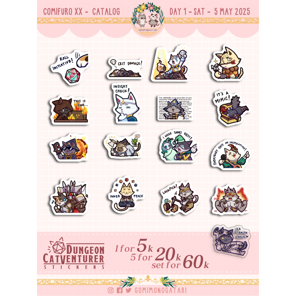 

Dungeon Catventurer sticker set Dungeon and Dragons cat