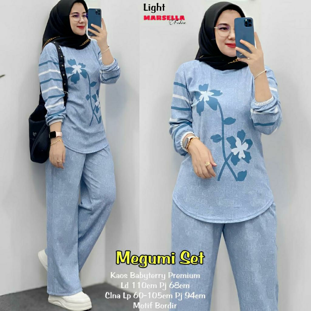 Baju setelan celana wanita dewasa megumi set babyterry lengan panjang