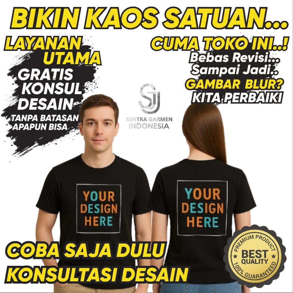 Kaos Custom Sablon DTF Satuan Bahan Premium Gratis Desain