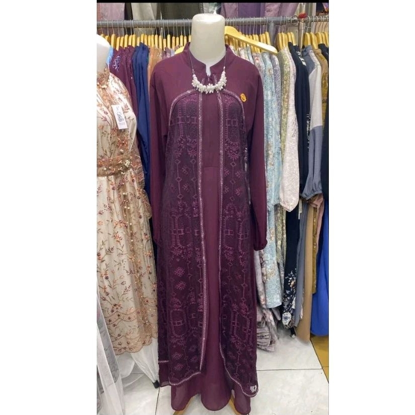 Gamis brokat syar’i Gamis brokat kombinasi polos Gamis pesta brokat Gamis bordir modern Gamis brukat