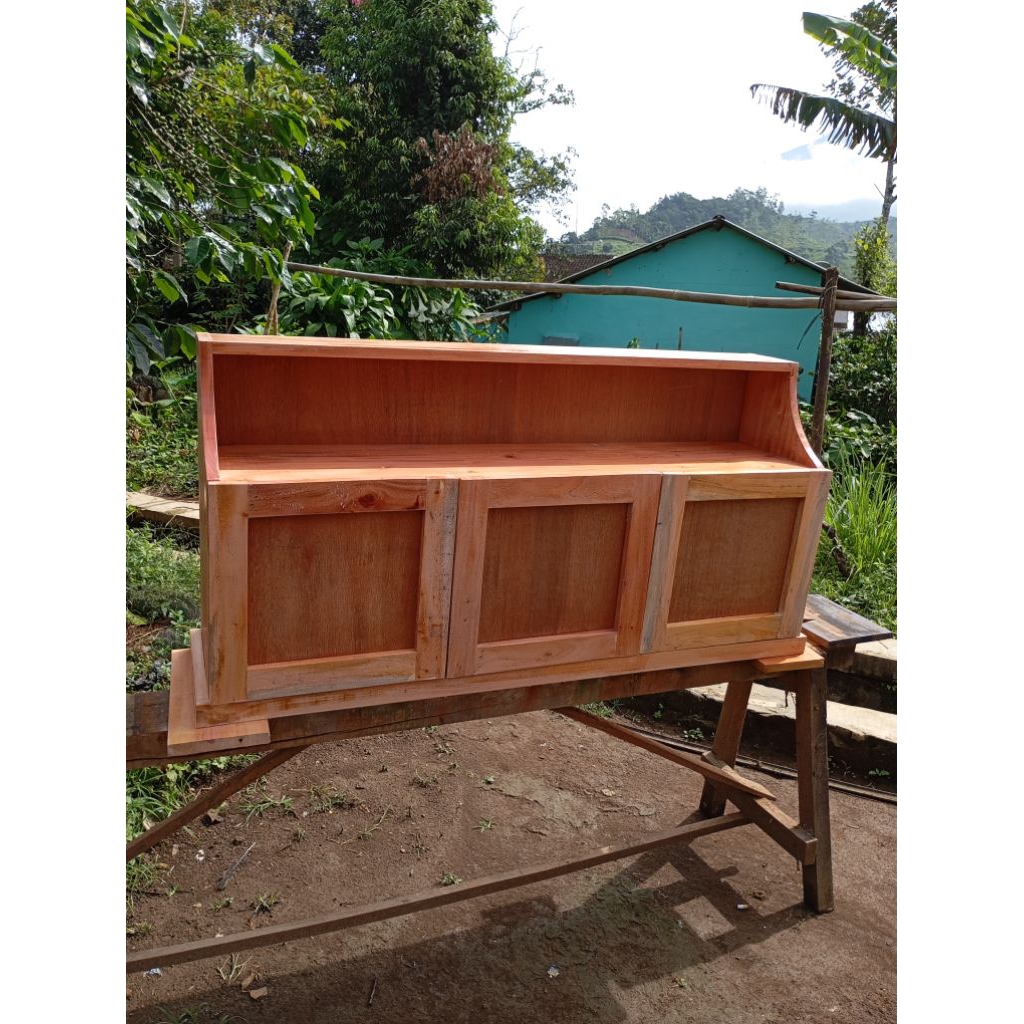 Kitshen set atas kayu ukuran 120x30x60cm bahan kayu dan triplek kuat dan kokoh warna natural gllos/R
