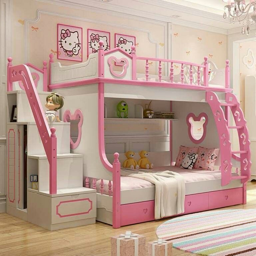Tempat tidur tingkat anak perempuan, Ranjang anak tingkat hello kitty pink murah