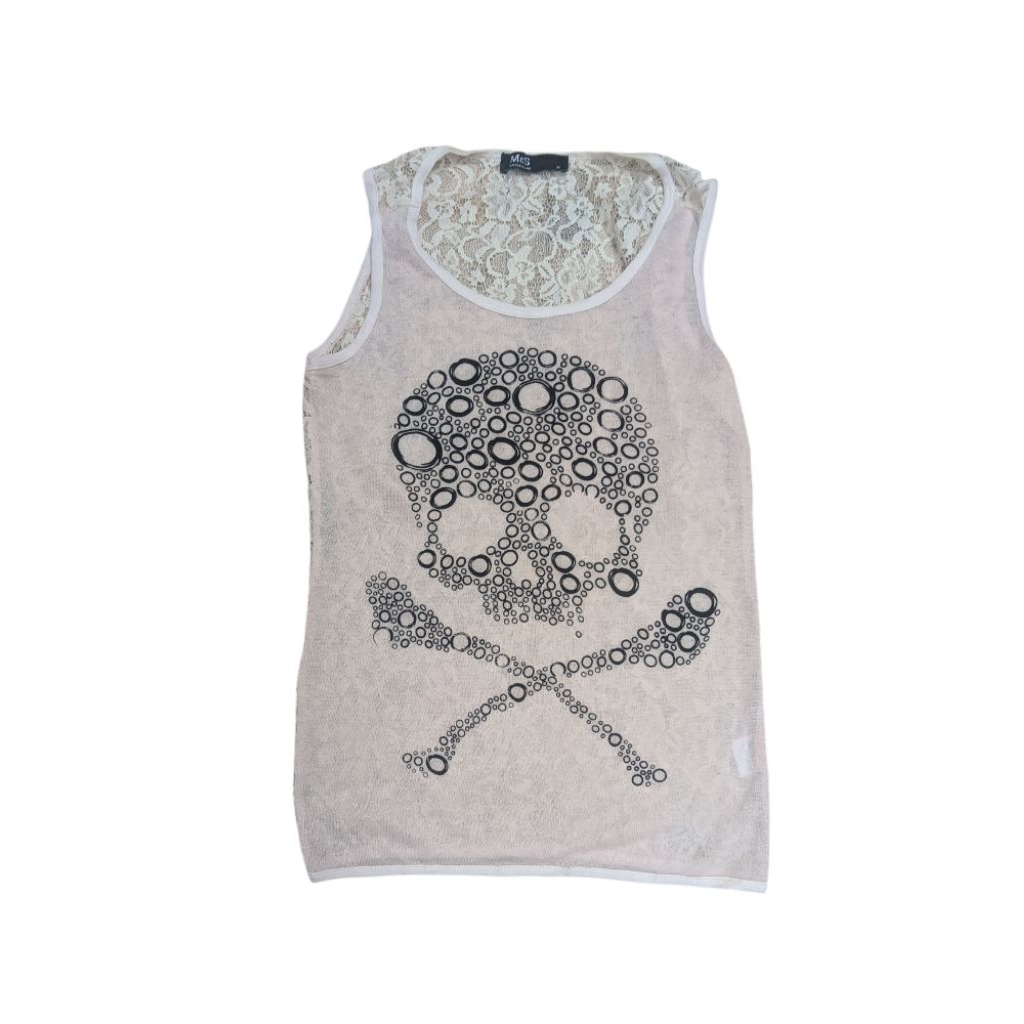 Tanktop skull mesh depop y2k baby doll y2k grunge goth gothic punk emo cop copine