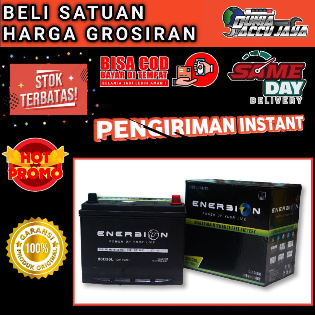 Aki Mobil ORIGINAL ( bergaransi 10 bulan ) ENERBION MF power up your life / Aki Kering  80d26L / NX1