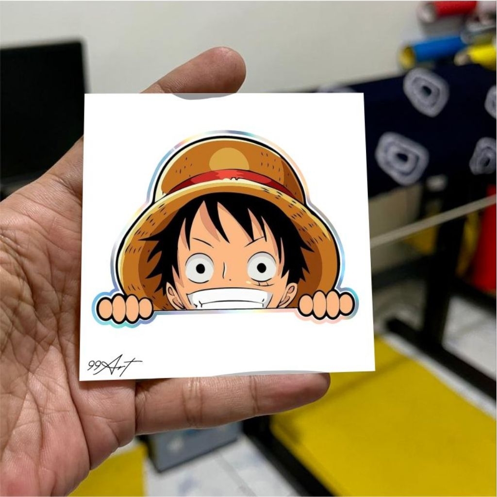 

C27, sticker one piece, luffi ngintip, stiker reflektive nyala dan hologram