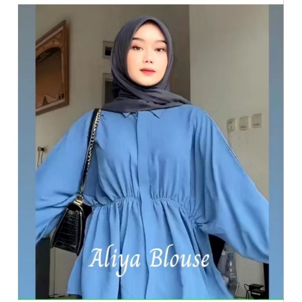 Aliya Blouse- Blouse Crinkle Airflow Premium - Kerut Wanita Oversized - Batwing Top Blouse