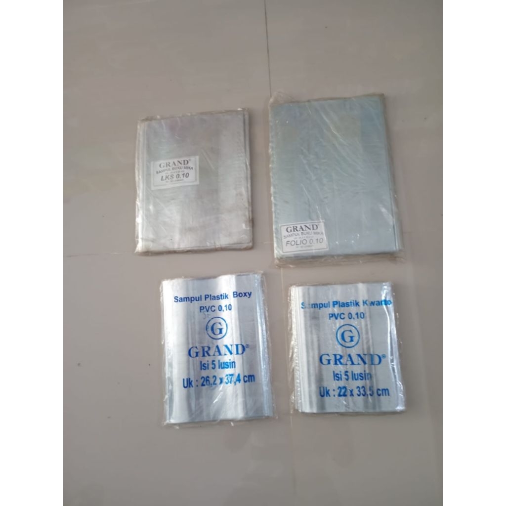 

Grand Sampul buku mika plastik 0.10 mm ukuran Kwarto / Boxy / LKS / Folio - Pack isi 60 Sheets.