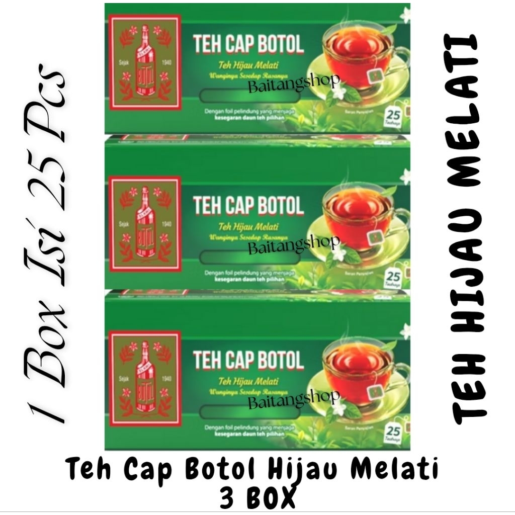 

Teh Cap Botol Hijau Aroma Melati ( 3 BOX) - Teh Celup Cap Botol Hijau Melati 3 BOX 75x2grm