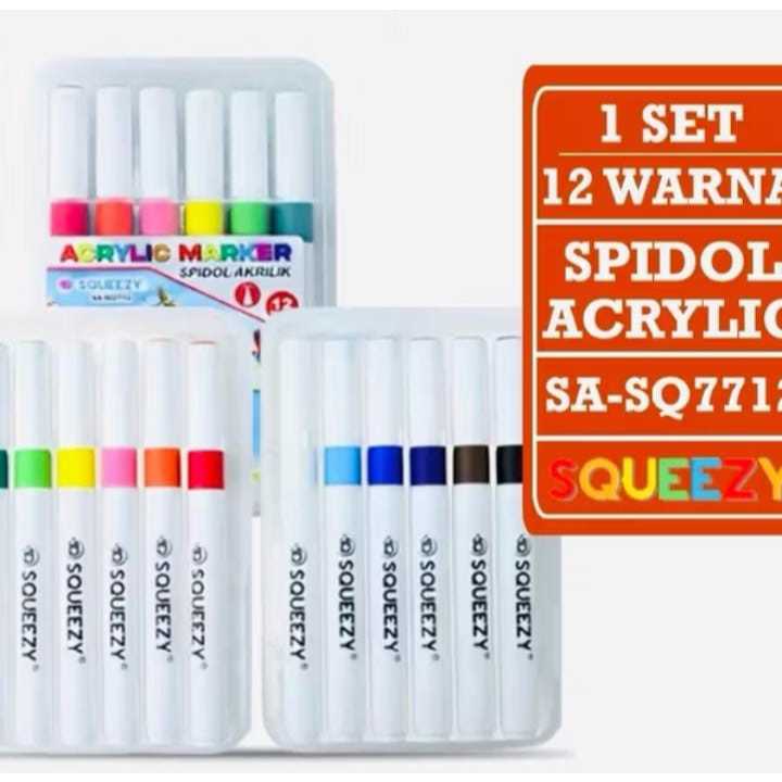 

Spidol Akrilik [1 Set - 12 Warna] SA-SQ7712 / Pena Cat / Acrylic Marker Squeezy