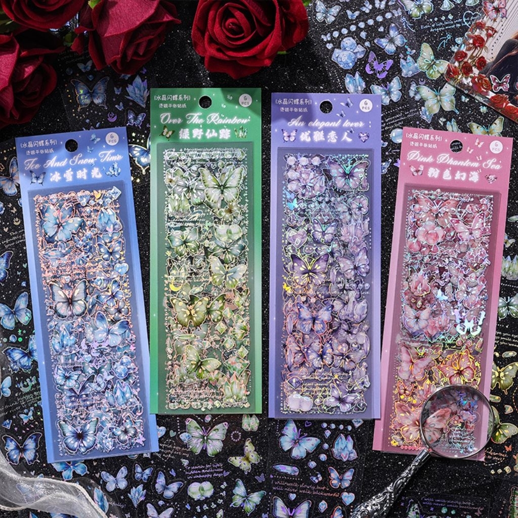 

STICKER PET KRISTAL MORPHO LASER STIKER KUPU-KUPU TAHAN Air Akun Tangan Dekoratif Akun Tangan Guka Diy Casing Ponsel Bahan Kolase
