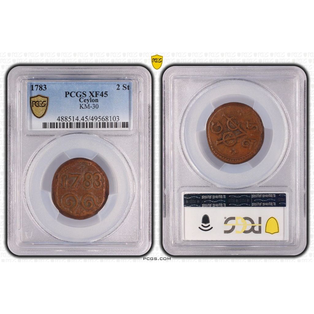 Koin Kuno Sri lanka Ceylon 2 Stuiver VOC 1783 PCGS XF45 BN - TOP POP