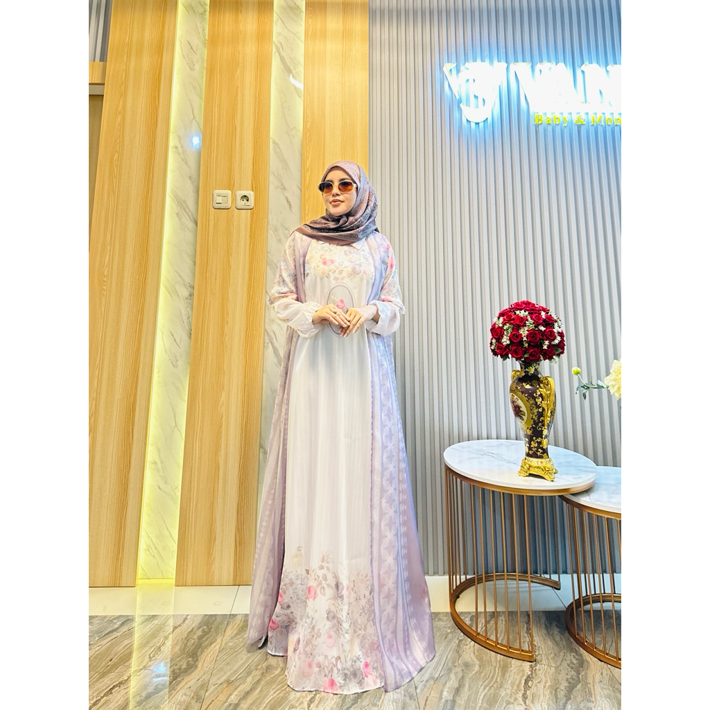 Gamis Sultan no hijab Bahan Bridal Printing x Organza Motif Bunga Original