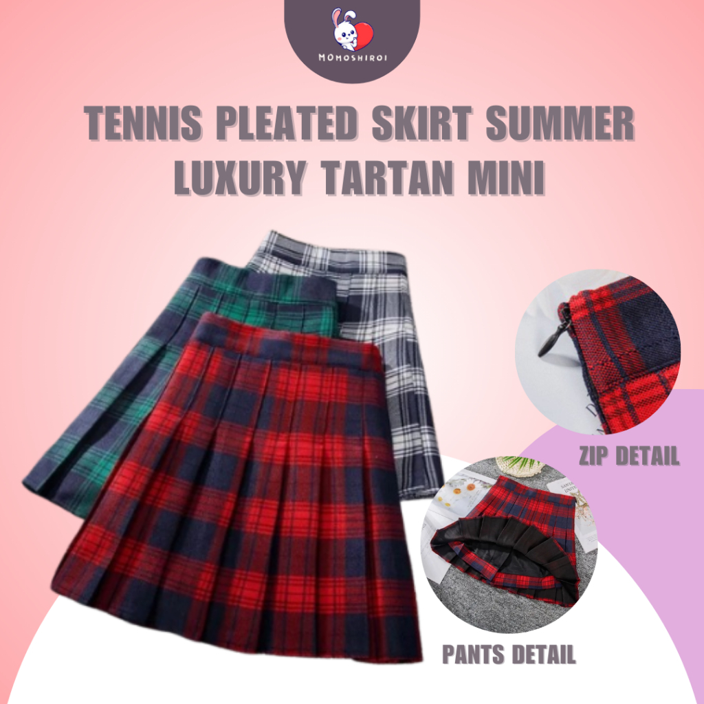Tennis Pleated Skirt Summer Rok Pendek/ Rok Celana Tartan A-Line Casual Lady Women Female Kotak Kota