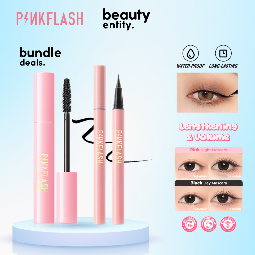 (BUNDLING HEMAT) PINKFLASH Mascara + Eyeliner #OhMyLine Bundle Set Volumizing Waterproof Maskara dan