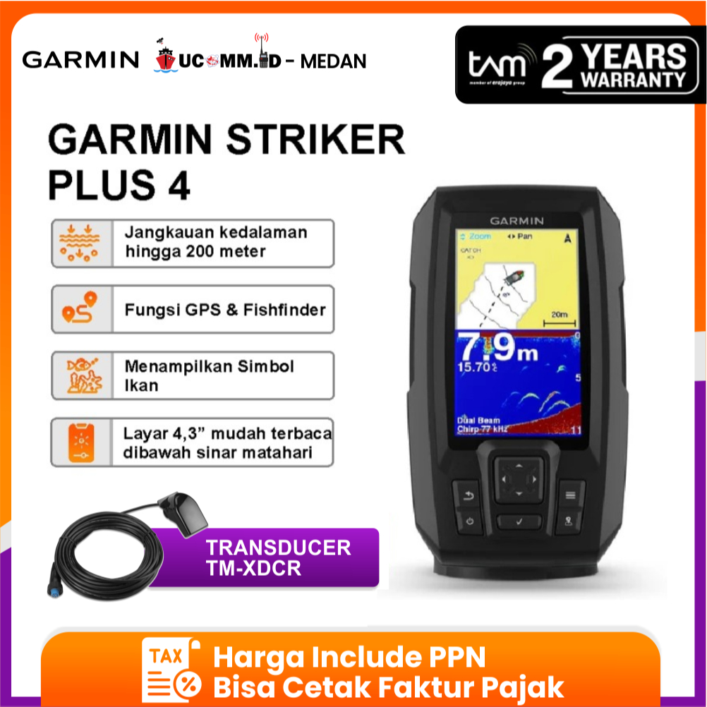 Garmin Striker Plus 4 GPS Fishfinder GPS Alat Penangkap Pelacak Ikan Original Garansi Resmi TAM 2 Ta