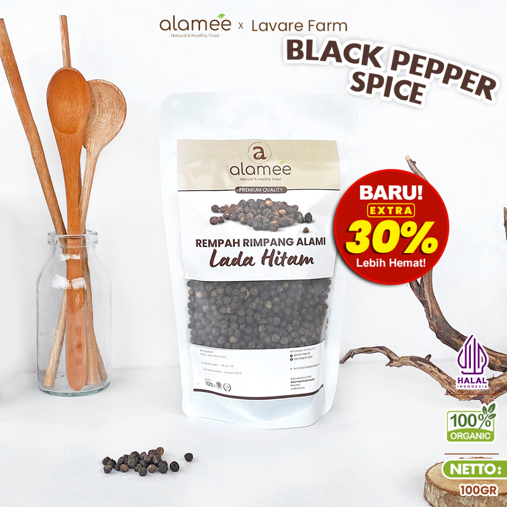 

ALAMEE Lada Hitam Biji Organik Utuh Whole Black Pepper Blackpepper Rempah Rimpang Organik Alami 100g BUMA