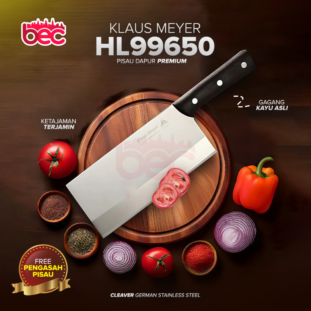 Klaus-MeyerPisau Dapur Jerman Stainless Steel Multifungsi Gagang Kayu Super Tajam Chef Knife