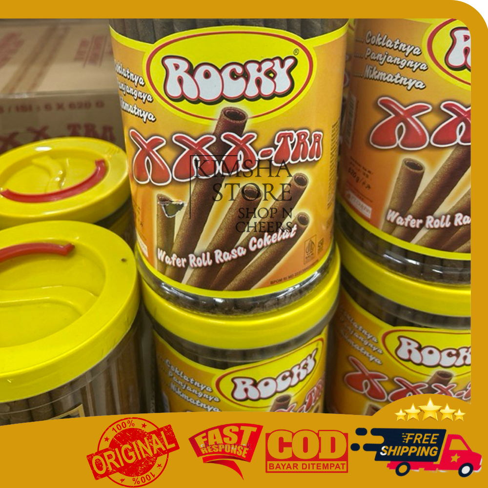 

Rocky XXX-TRA Wafer Stick Roll Chocolate 620 gr Astor Wafer Toples Camilan Snack Makanan Ringan Cemilan Rocky XXX TRA Cokelat 620gr