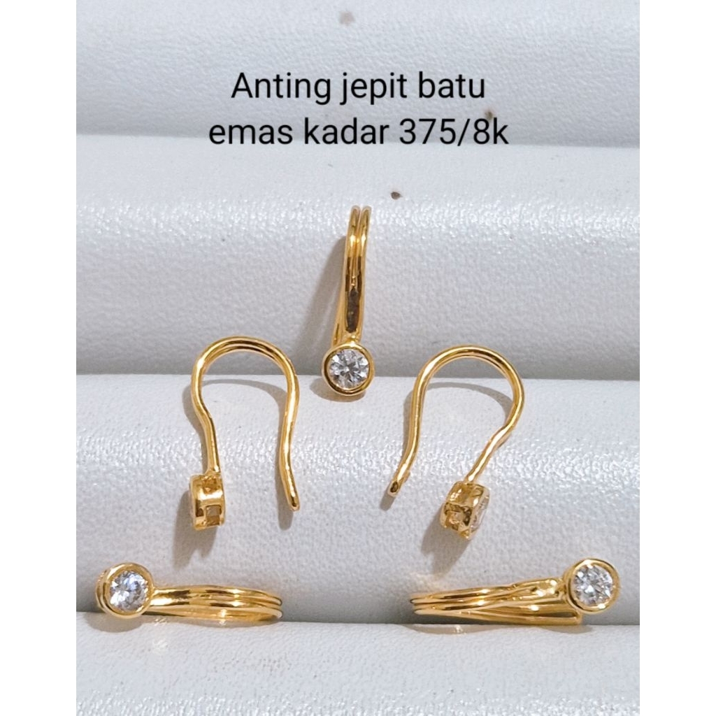 Anting emas jepit hidung telinga tanpa tindik emas asli kadar 375/8k (perbiji)