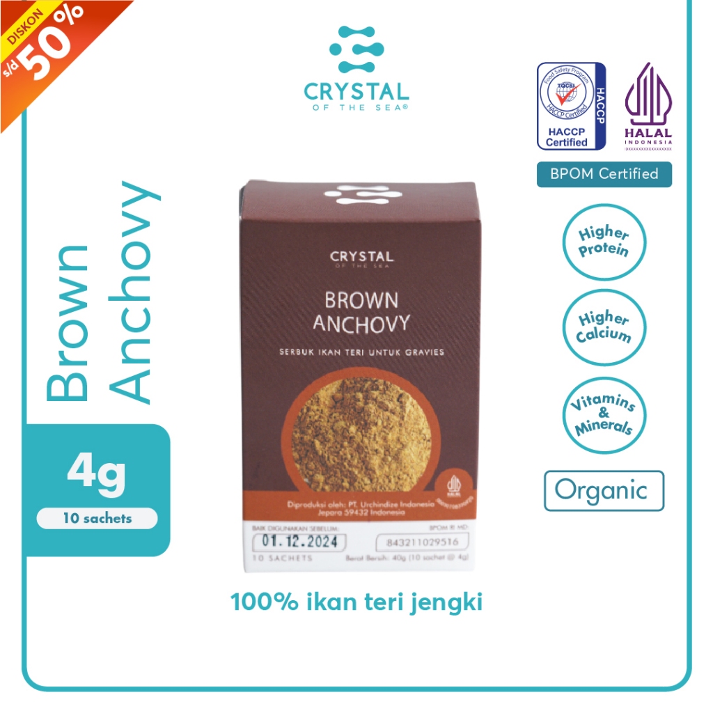 

Crystal of the Sea | Brown Anchovy Powder Box (4GR x 10 Sachet) | Ikan Bilis | Bubuk Teri Jengki Kering - Bumbu Kaldu Penyedap MPASI SACHET