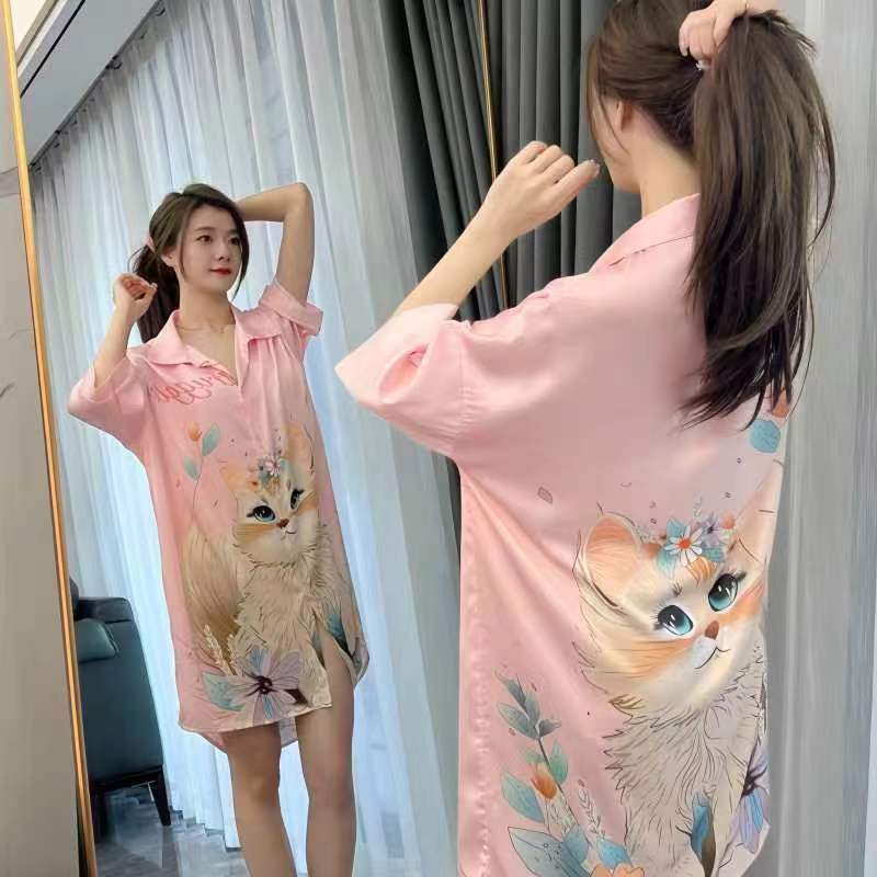 Dress tidur korea rayon premium plus size/baju tidur kemeja wanita viral tiktok