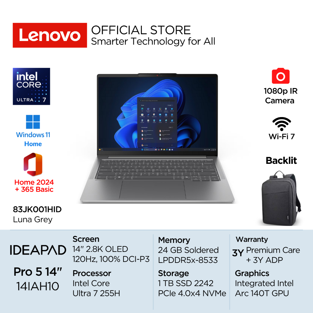 Lenovo IdeaPad Pro 5i 14IAH10 1HID Intel Core Ultra 7 255H 24GB 1TB SSD 14" 2.8K OLED 120Hz VRR 100%