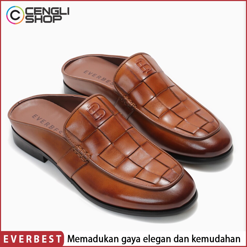 EM09 SEPATU SANDAL PRIA EVERBEST ORIGINAL SENDAL SELOP SLIP ON KULIT COKLAT