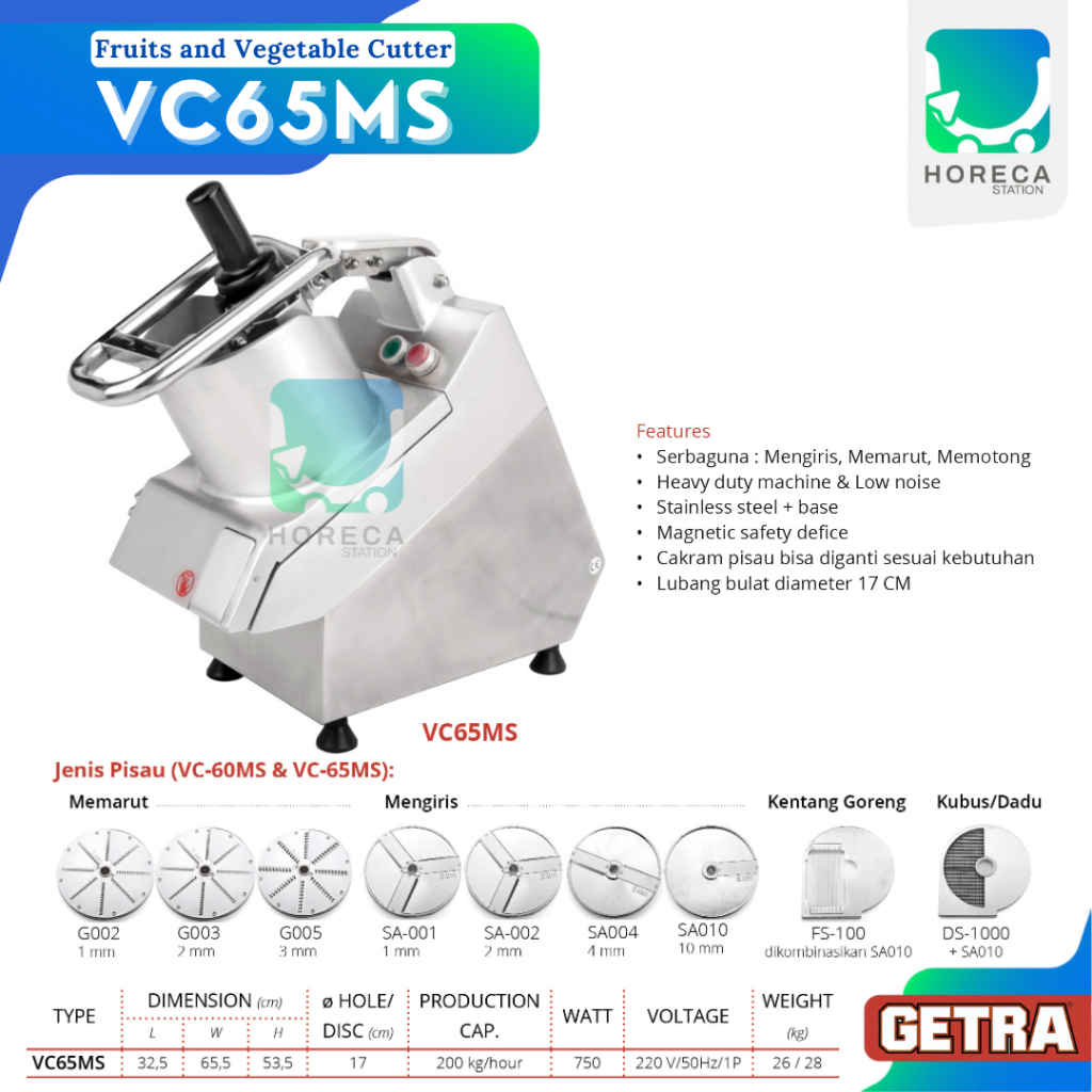 GETRA Fruits Vege Cutter Circular Hopper VC-65MS / VC 65MS / VC65MS