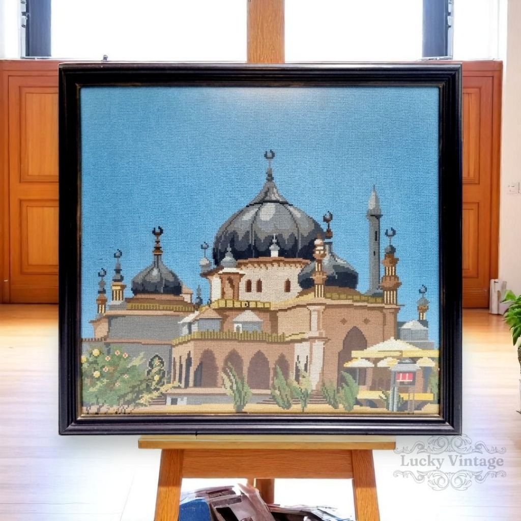 Vintage Pajangan Dinding Kristik Sulaman Masjid Lawas Size Large 93x90cm