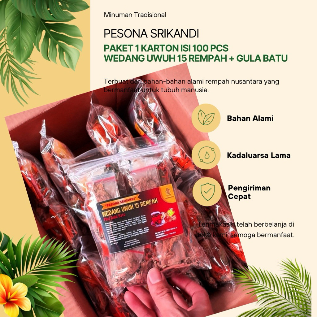 

Paket 1 Karton isi 100 pcs Wedang Uwuh 15 Rempah Plus Gula Batu