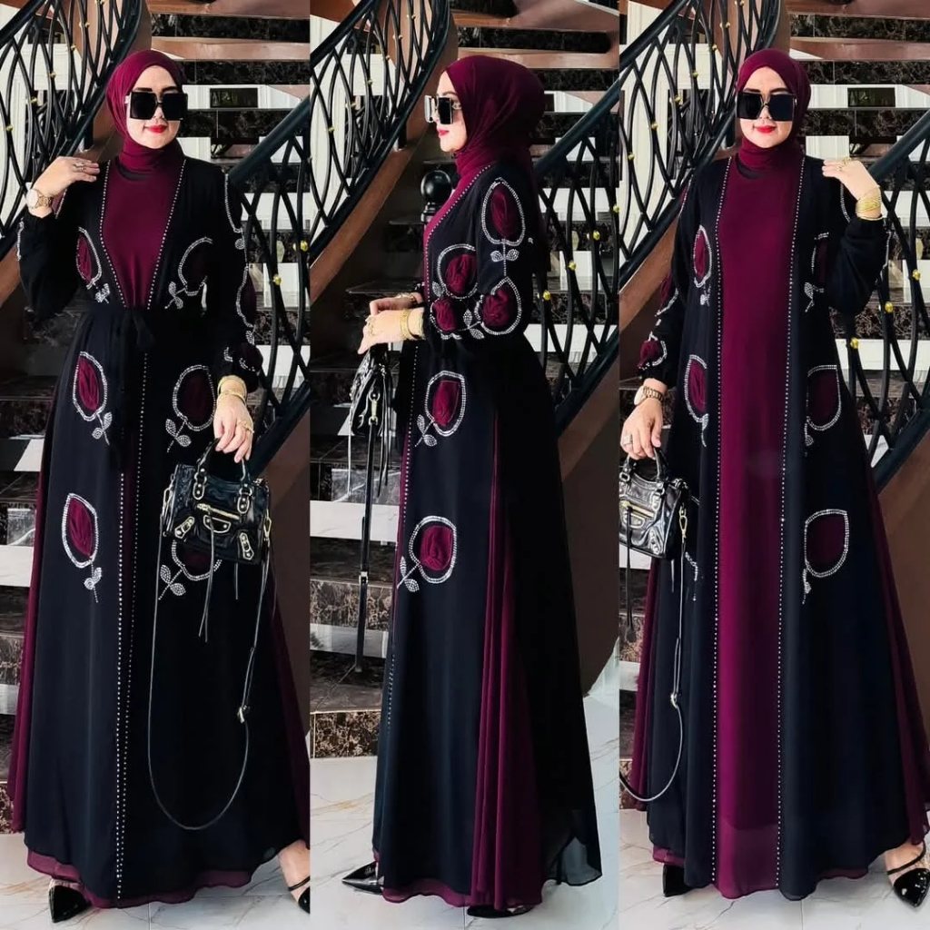 Zahira Dress Terbaru Gamis Pesta Wanita OOTD Import Gamis Kasual Motif Bunga 2025 Gamis Syari Ceruty