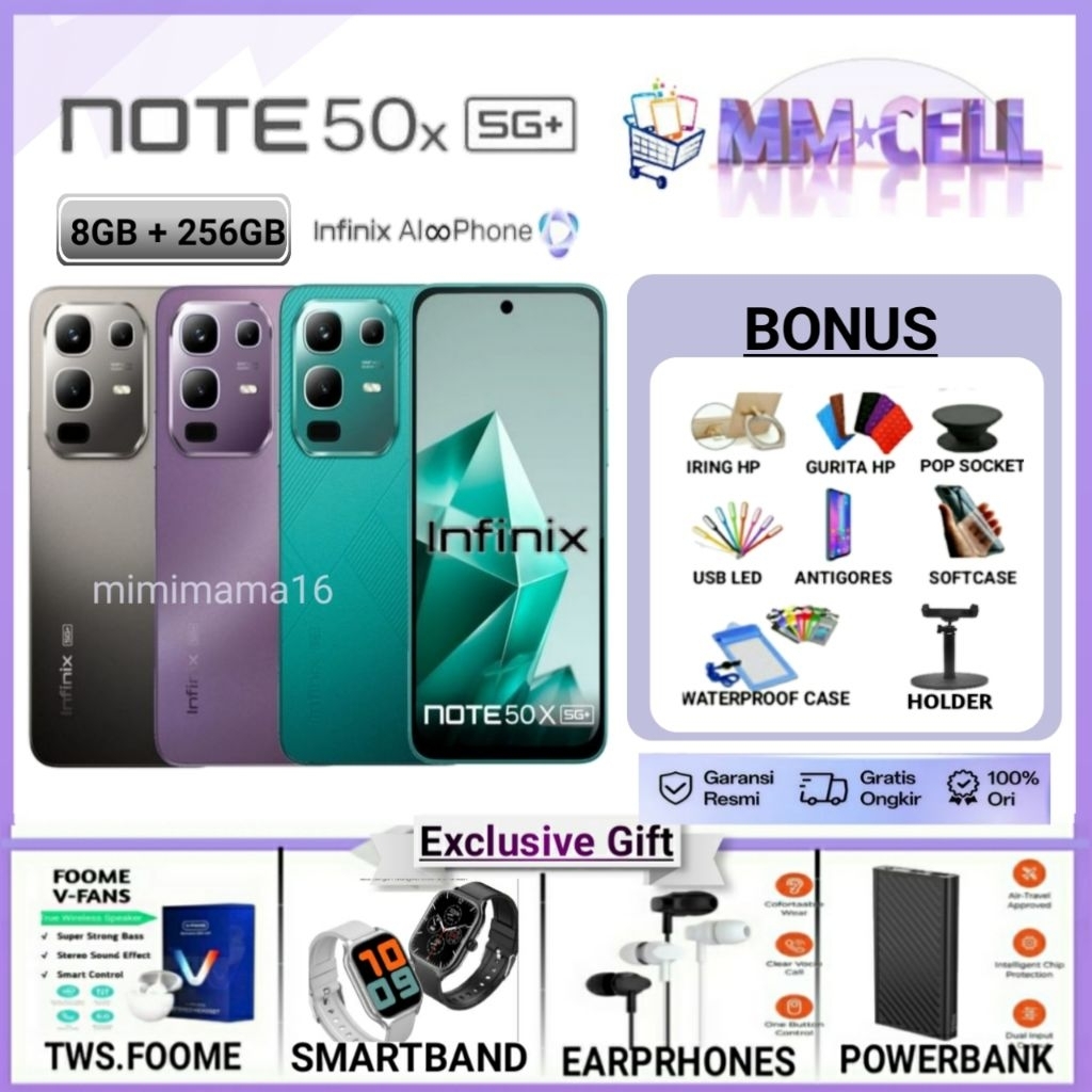 INFINIX NOTE 50 X 5G+ RAM 8/256 GB | NOTE 50X 5G PLUS 8/256 GB |  NOTE 50 X 5G+ 8/256GB GARANSI RESM