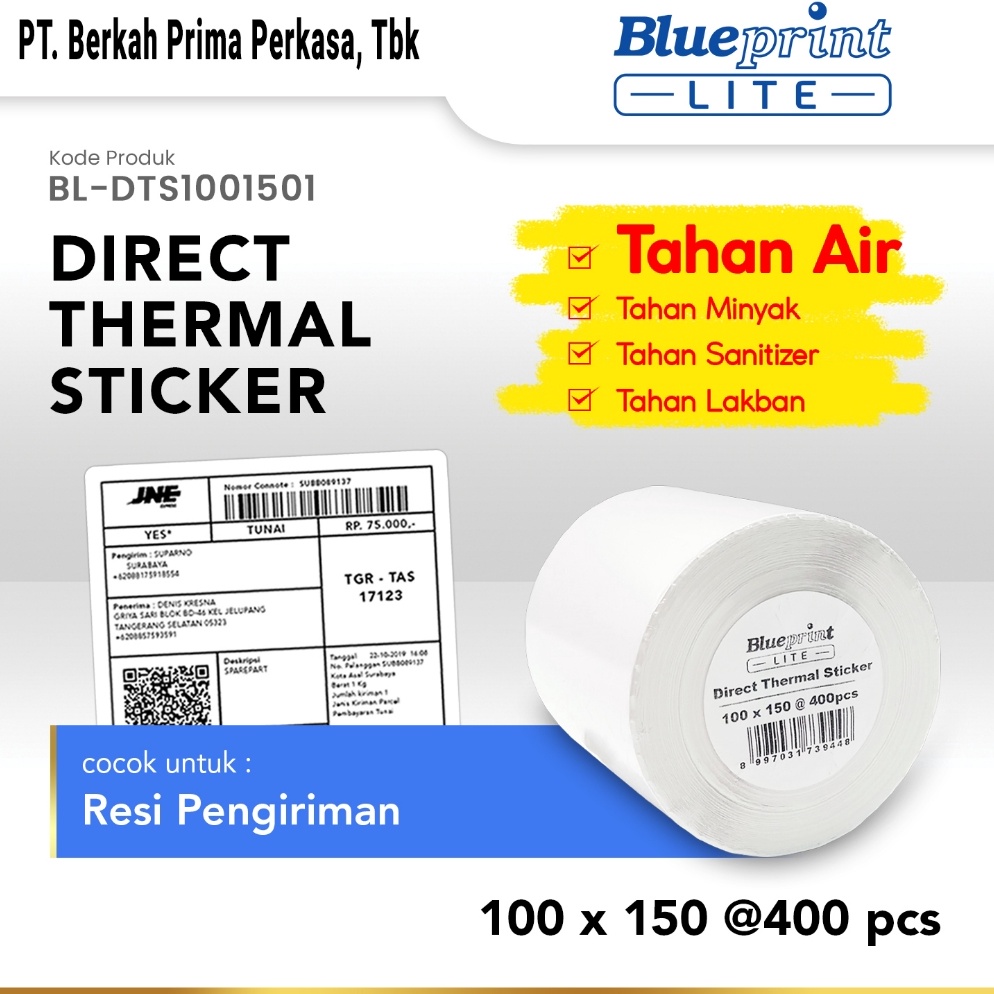 

KODE Y1P Direct Thermal Sticker 1 x 15 Stiker Label Resi BLUEPRINT Lite 1x15 Mm Isi 4Pcs