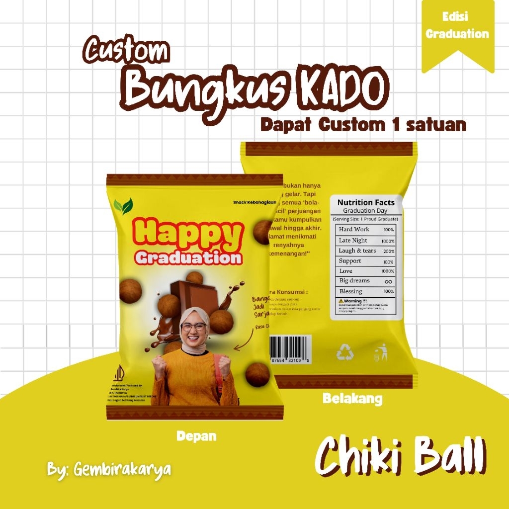 

[CUSTOM BUNGKUS KADO] Bentuk Snack Unik – Versi CHIKI BALL edisi Graduation