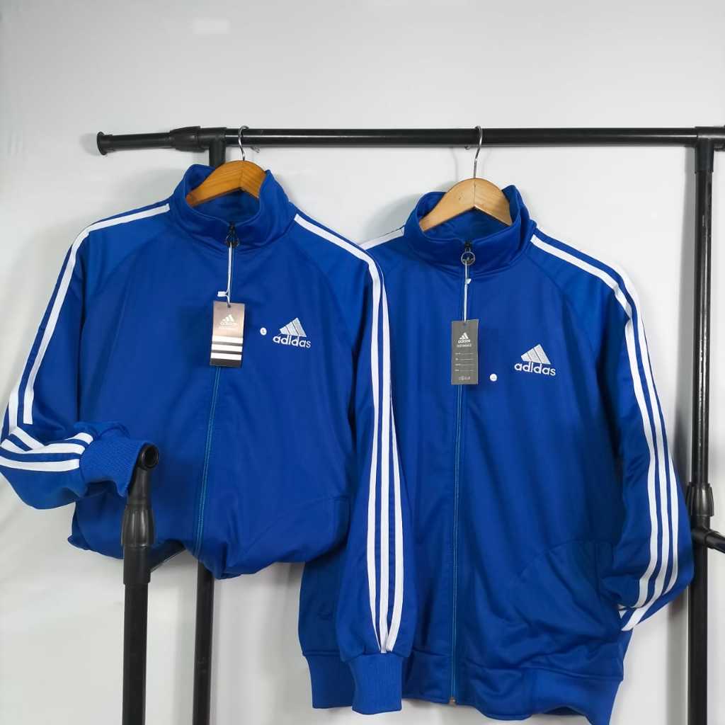 Adidas -Jacket Sport Pria wanita - Jaket Adidas Tracktop Biru List Putih/Jaket Outdoor Unisex