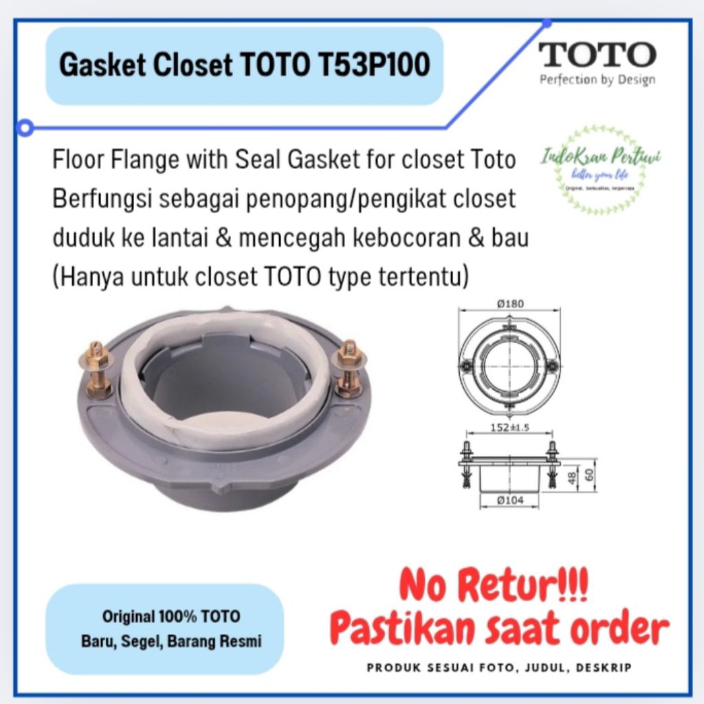 Gasket Closet Duduk TOTO T53P100/ Spare part TOTO