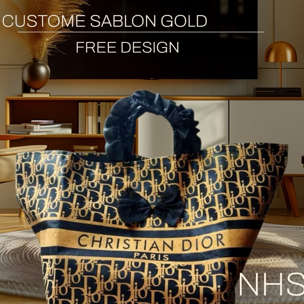 Tas Spunbond Sablon Gold/ Free design / Full gold / Free design ukuran