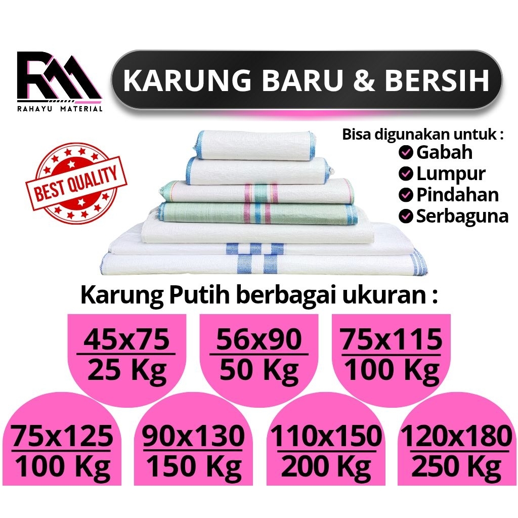 Karung plastik putih baru ukuran 45x75 | 56x90 | 75x115 | 75x125 | 90x130 | 110x150 | 120x180 karung