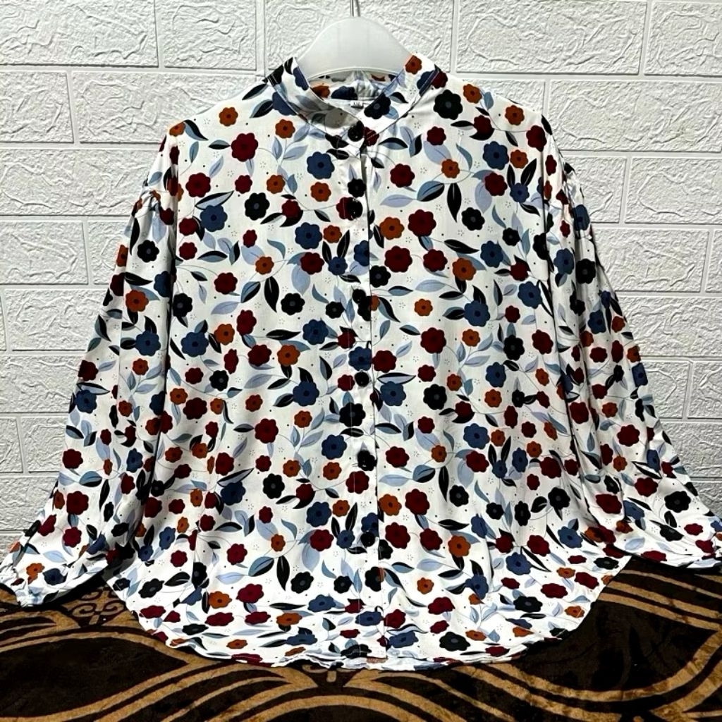 PALING DICARI Kemeja Wanita Rayon Motif Lengan karet - Kemeja Jumbo LD 110-120