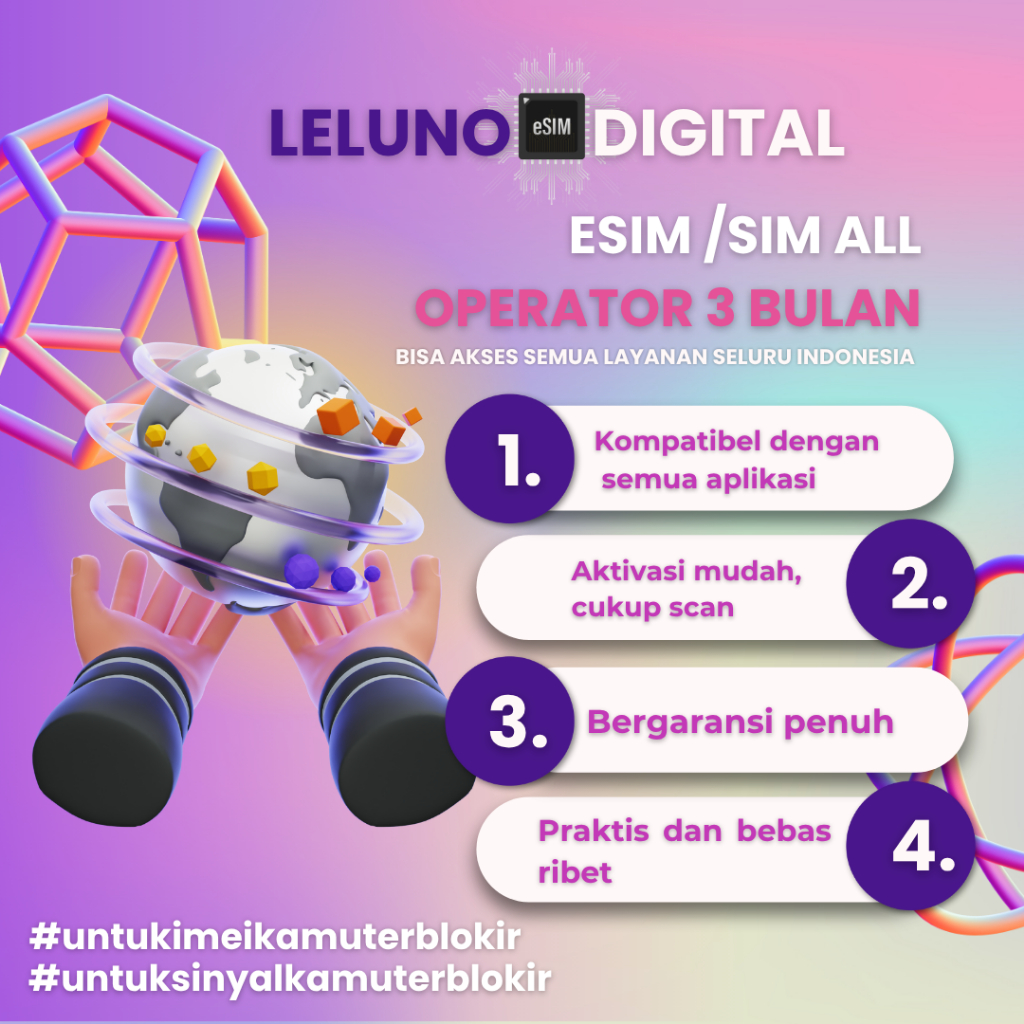 Esim/Sim 3 Bulan Layanan Semua Operator  Anti Blokir hp inter | Solusi IMEI iPhone dan Android | eSi