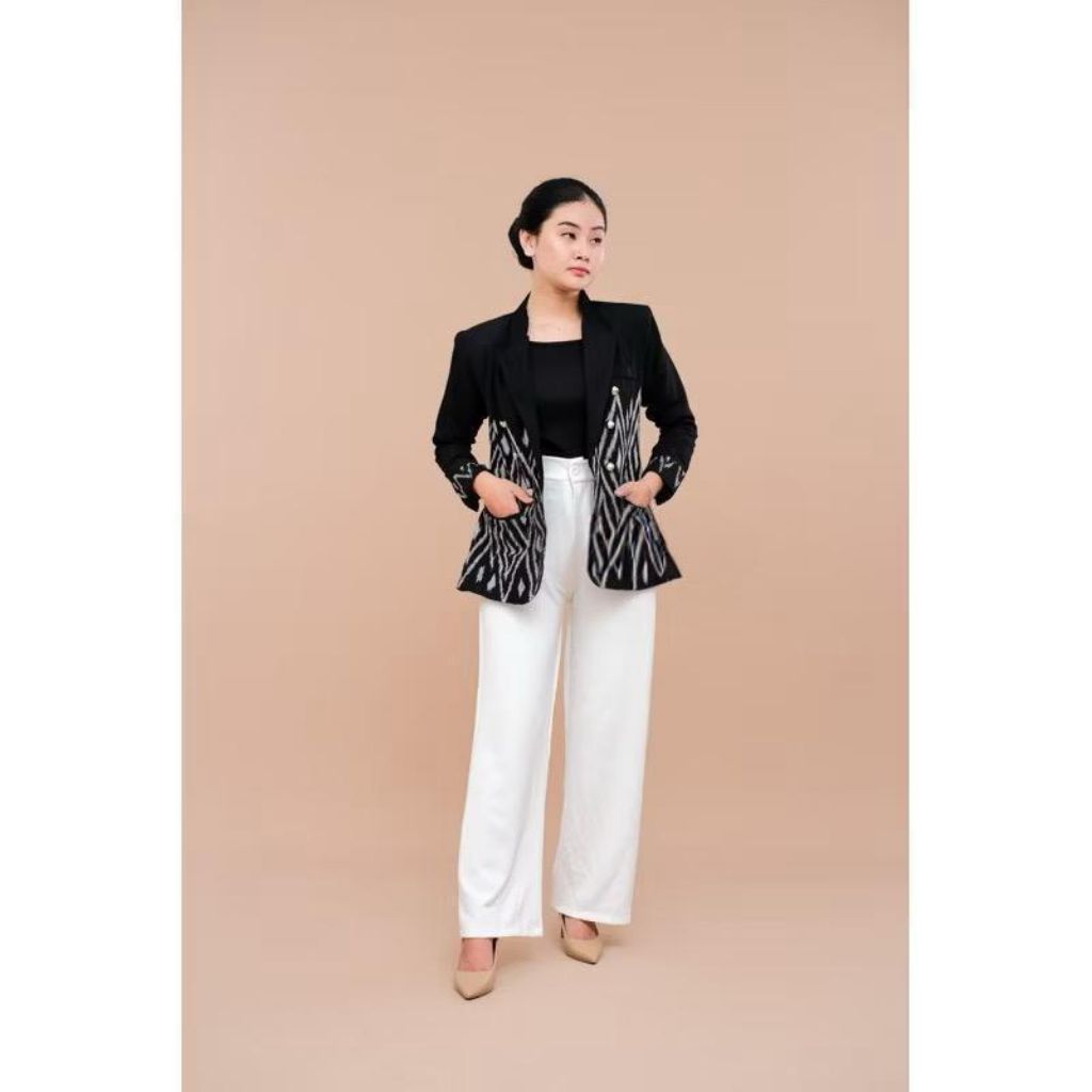 Baju tenun blezer semi jas tenun ikat pakaian kerja wanita Blazer wanita full lapisan furing