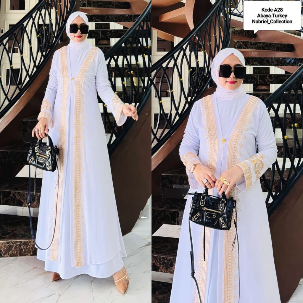 Gamis Abaya Turkey Putih Premium Jersey Super Mix Ceruty Terbaru