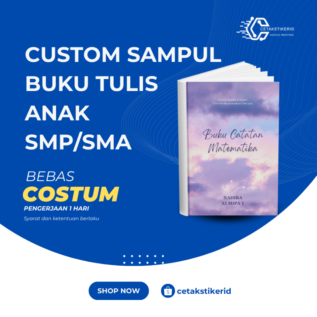 

SAMPUL BUKU TULIS UKURAN B5 ANAK SMP/SMA COSTUM BEBAS REQUEST 1 HARI JADI