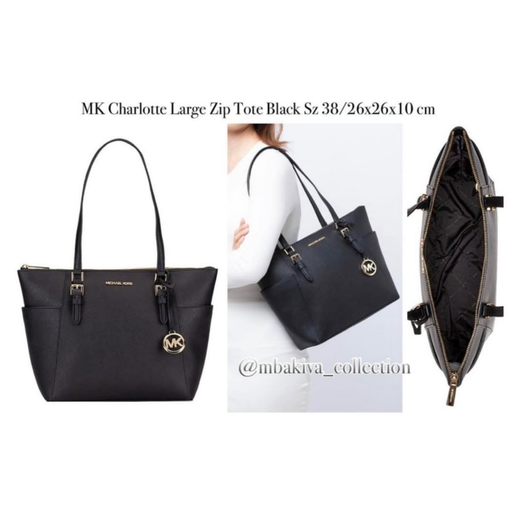 MK Charlotte Large Zip Tote Black