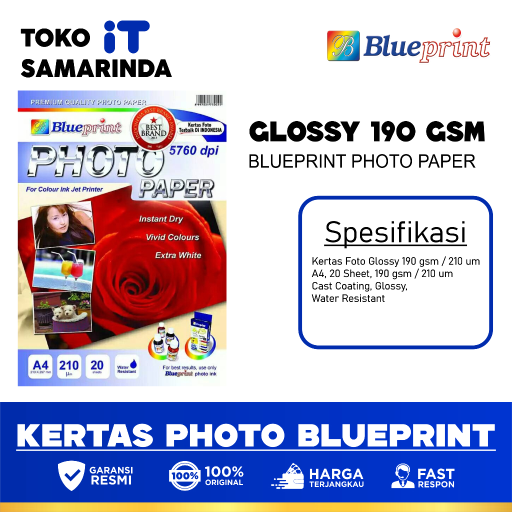 

Kertas Foto / Kertas Glossy / Glossy Photo Paper BLUEPRINT A4 190 gsm