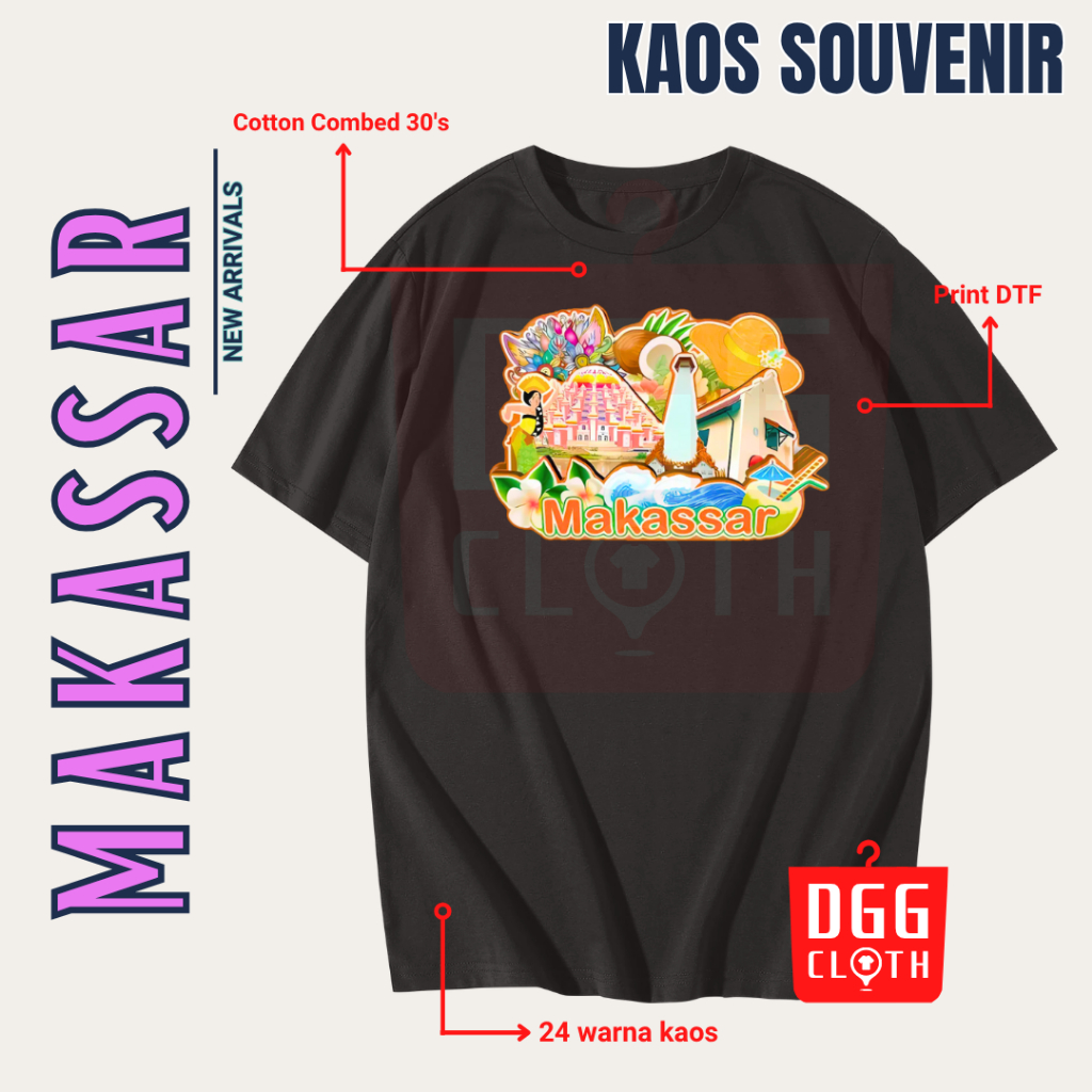 DGG Kaos Oleh-Oleh Makassar Black Tshirt Baju Souvenir Kota Makassar Dewasa Anak Type 1