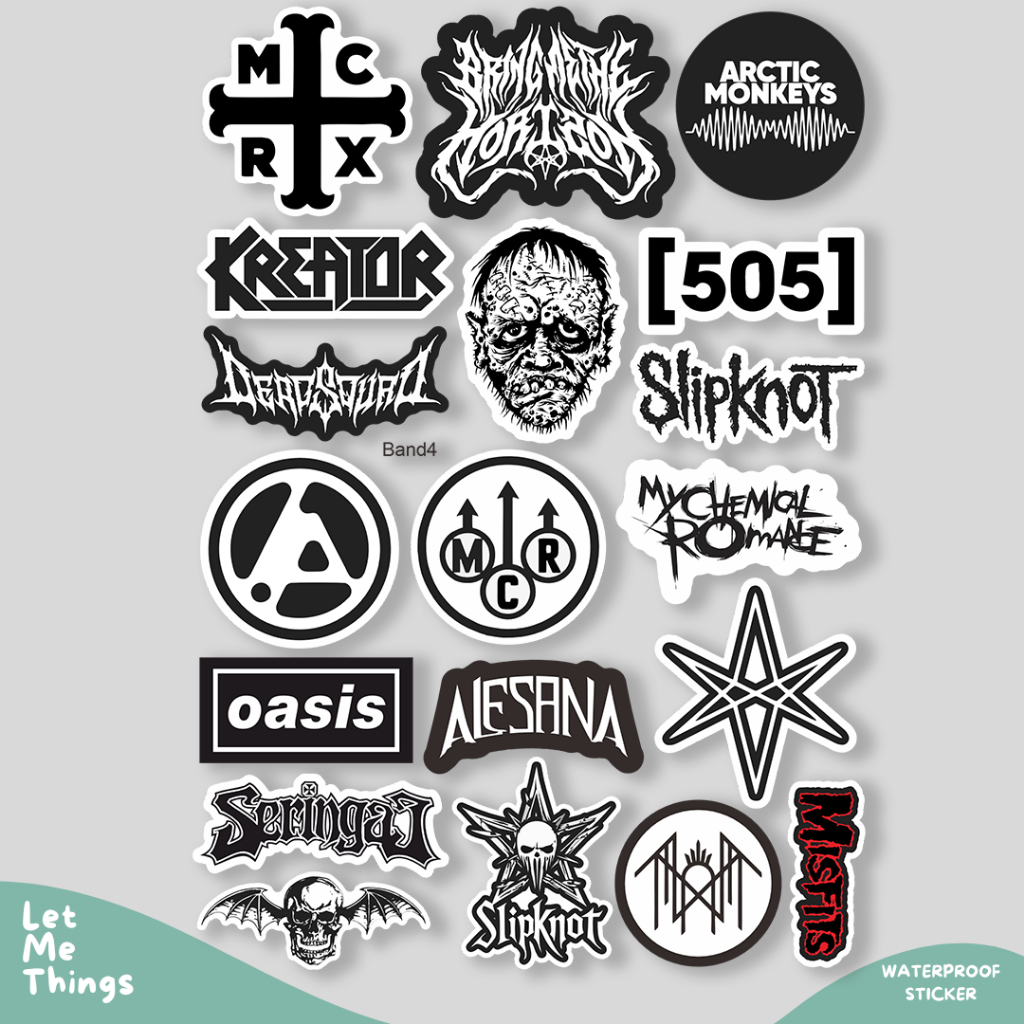 

sticker pack band rock metal black white || stiker helm case hp laptop tumblr