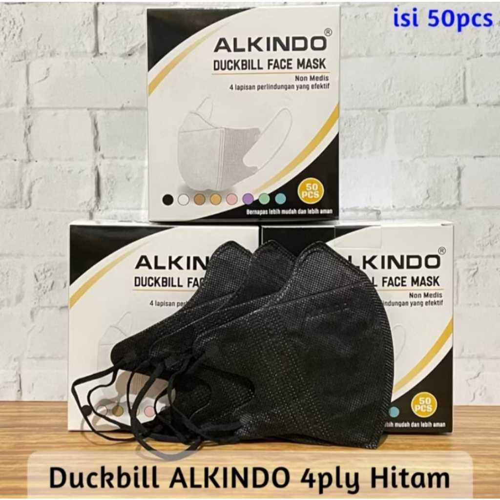 Masker ALKINDO Duckbill Mouson Alkindo Embos 4 ply Mix Warna Hitam Putih White Black Terbaru Tebal P